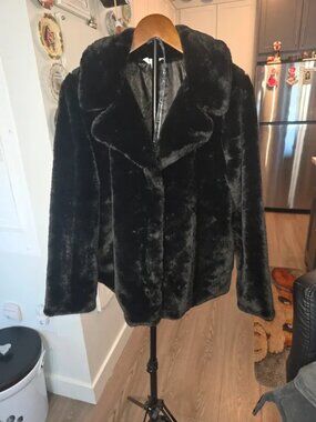 Faux fur jacket, Time and Tru, black moto-style